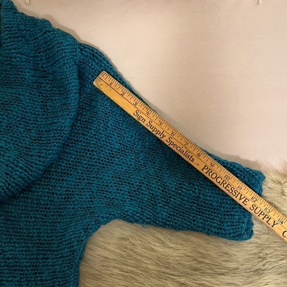 CALVIN KLEIN JEANS Small Teal Green Cowl Turtleneck Loose Knobby Knit Sweater - Picture 14 of 15